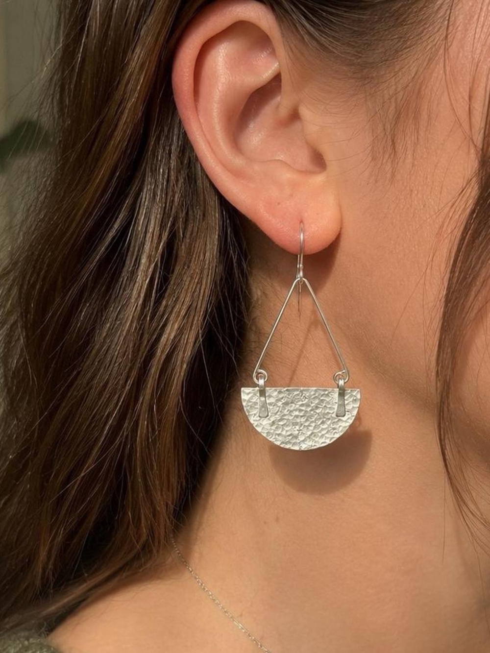 Silver Textured Half-Moon Dangle Earrings - Women Jewelry